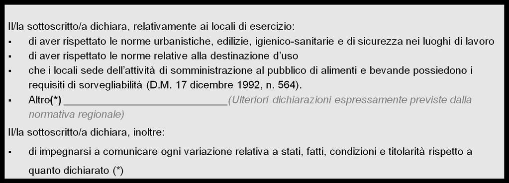 Scia per somministrazione alimenti e