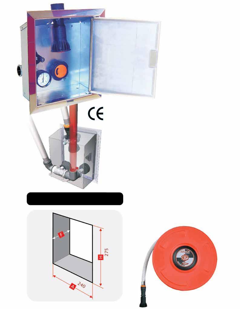 enox 1ls INSTALLAZIONE NASPO A SCOMPARSA DA INCASSO CON FRONTALE Entrata superiore della lancia nella casetta incassata. Cassetta di contenimento in acciaio zincato e frontale in acciaio INOX.