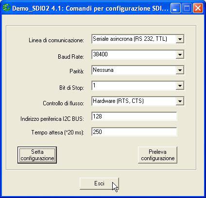 grifo ITALIAN TECHNOLOGY B6) Impostare il tipo di comunicazione seriale che la SDI 02 dovrà usare per comunicare con il sistema esterno, tramite l'opzione Configura Comunicazione.