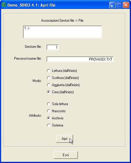 ITALIAN TECHNOLOGY grifo C9) Creare un file in cui salvare i dati dell'applicazione, con il nome PROVASDI.TXT sulla cartella principale del disco, tramite l'opzione File SDI 02 Apri file.