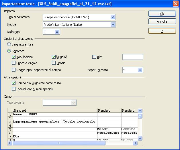 Pag. 4 di 10 Comparirà il seguente prompt: In Opzioni di sillabazione selezionare Virgola. Selezionare Ok. 3.