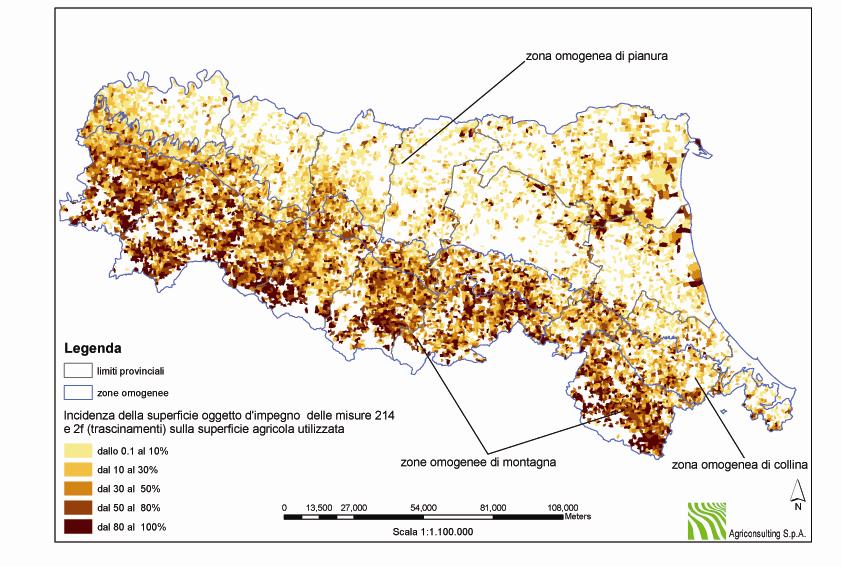 Valutazione in itinere PSR Emilia Romagna 2007-2013 Distribuzione per foglio di mappa dell indice di