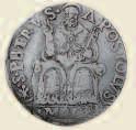 77 BB 80 482 GREGORIO XIII (1572-85) QUATTRINO - D/Stemma ovale R/Il santo stante a figura intera con il vessillo - Mi - M.