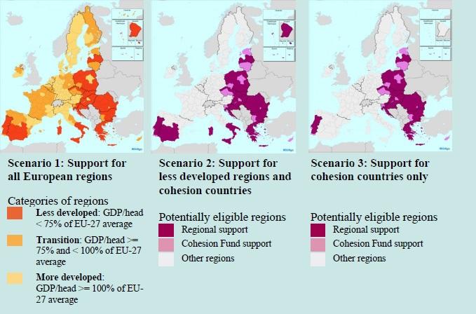 3 scenari per la Politica di coesione post 2020 Nel terzo scenario, che prevede una riduzione del budget di 124 miliardi di euro, secondo il principio di sussidiarietà, per i territori