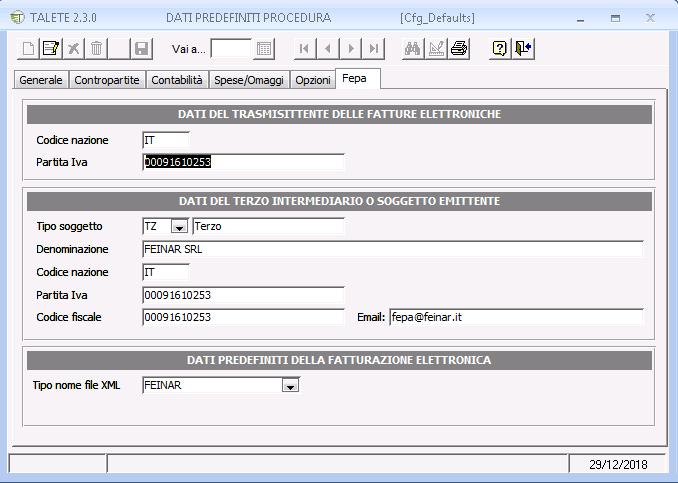 Scheda FEPA su Dati Predefiniti Ge.Ve.