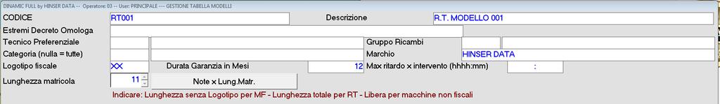 Solo a titolo di esempio riportiamo la schermata della scheda anagrafica dei MODELLI che l operatore ha a disposizione nella versione LIGHT PLUS: In fase di preparazione del file per la comunicazione