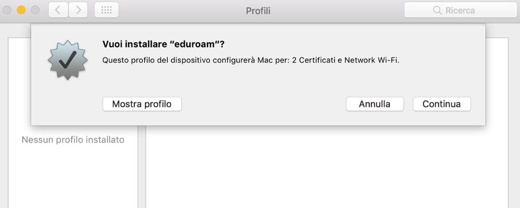 Si aprirà automaticamente la finestra per l installazione del profilo.