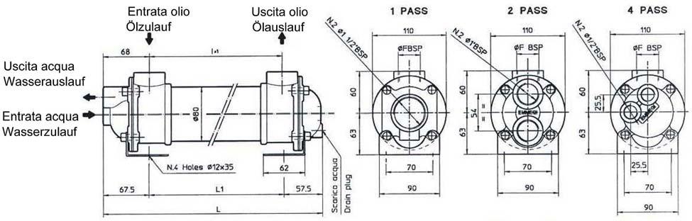 Scambiatori di calore Acqua-Olio ( Mod.503-MG-81) Con circuito ispezionabile a uno-due-quattro passaggi.