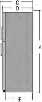 ripiano in vetro temperato a tenuta stagna regolabile 2 balconcini sulla controporta Schema installazione Dimensioni in cm: RON511TXO A 169,2 - L 75 - P 78,8 (escluse le maniglie) Elettricità (spina