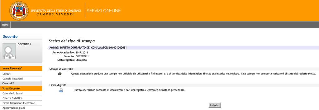 Una volta completato il processo, avendo inserito il PIN di Firma e il codice OTP, il Registro passerà in stato STAMPATO e sarà dunque definitivo.