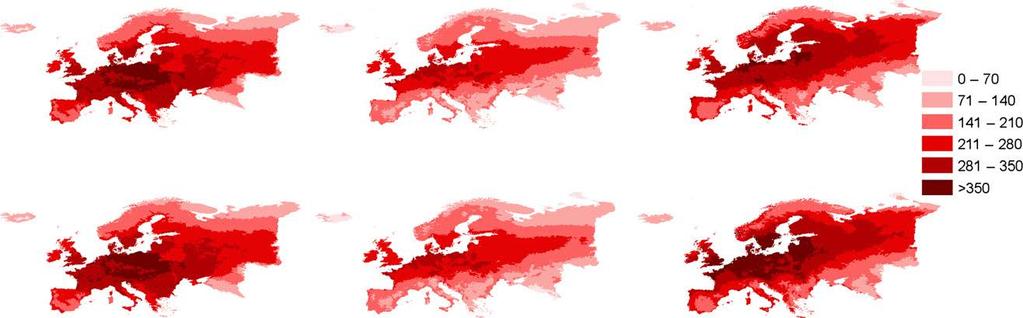 Ricchezza delle specie di acqua dolce in Europa current GCC 2050 no dispersal GCC 2050 with dispersal common species all species