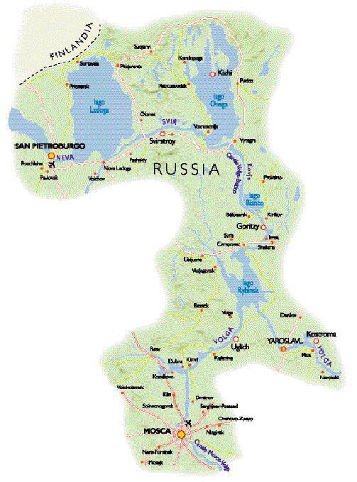 Da Mosca a San Pietroburgo si naviga sul Volga «la madre di tutti i fiumi russi», sui grandi laghi della Carelia e sulla Neva, una via d acqua aperta da metà maggio ai primi di ottobre.