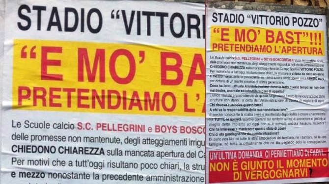 Stadio di Boscoreale ancora chiuso, il manifesto delle società: «Vergogna» BOSCOREALE «Vergognatevi, ora basta. Pretendiamo l apertura dello stadio Vittorio Pozzo».