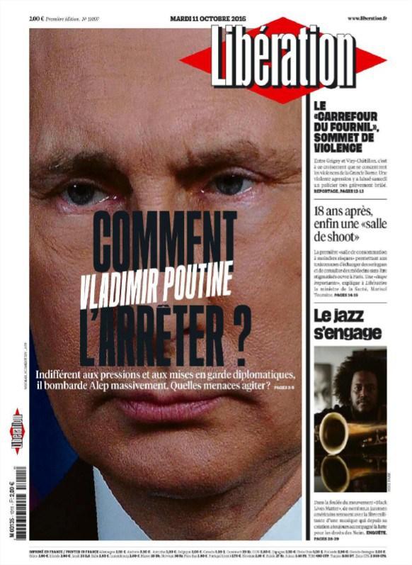 LA LIBERA STAMPA IN EUROPA. SUONA LO STESSO SPARTITO. Guardate le pagine di Libération. Il giornale della gauche (e dei Rotschild) impegnato a fondo nella satanizzazione di Vladimir Putin.