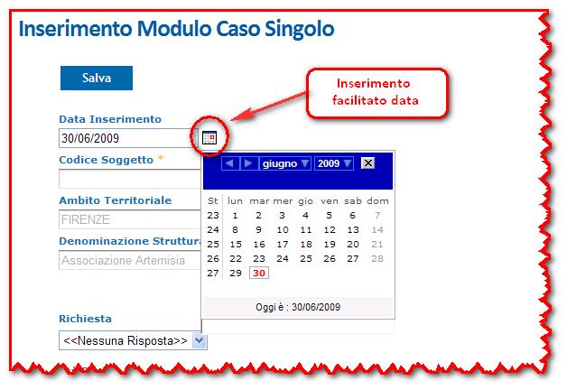 3.2.1 Modulo caso singolo L inserimento di un caso singolo è facilitato dalla compilazione di più campi quali: Data inserimento: la data in cui è stata fatta la segnalazione; Codice soggetto;