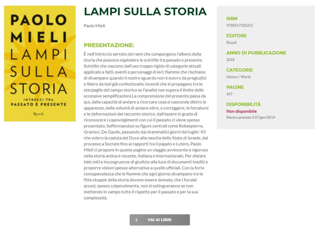 APPROFONDIRE IL CONTENUTO DI UN LIBRO Cn la funzine LEGGI DI PIÙ è pssibile apprfndire il cntenut e le caratteristiche di un libr; attivand questa scelta il sit prpne una videata che cntiene: l