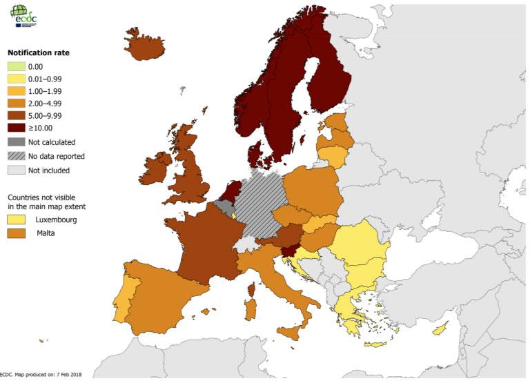 B. EPIDEMIOLOGIA IN EUROPA Tassi di casi confermati di