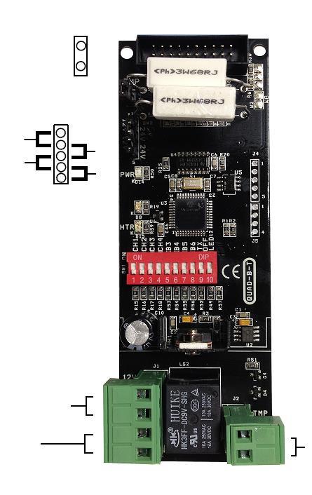 10. SETTAGGI E PROGRAMMAZIONE SCHEDA QUAD TX TAMPER ALIMENTAZIONE RISCALDATORI 12 V 12 V 24 V 24 V LED ACCENSIONE LED RISCALDATORI