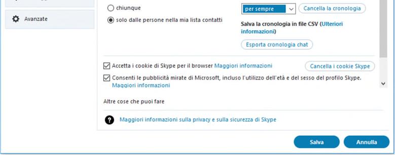 impostazioni relative alla privacy di Skype