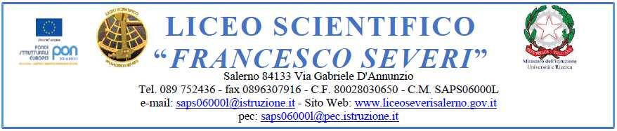 LICEO SCIENTIFICO SEVERI - C.F. 80028030650 C.M. SAPS06000L - AOO_SAPS06000L - UFFICIO PROTOCOLLO Prot.