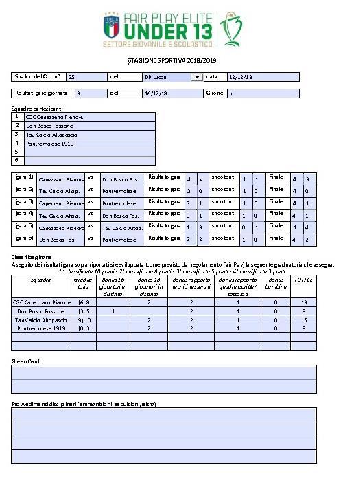 TORNEO ESORDIENTI FAIR PLAY ELITE UNDER 13 CALCIO A 9 Si è svolta la terza giornata del torneo in epigrafe, il concentramento si è disputato presso lo stadio