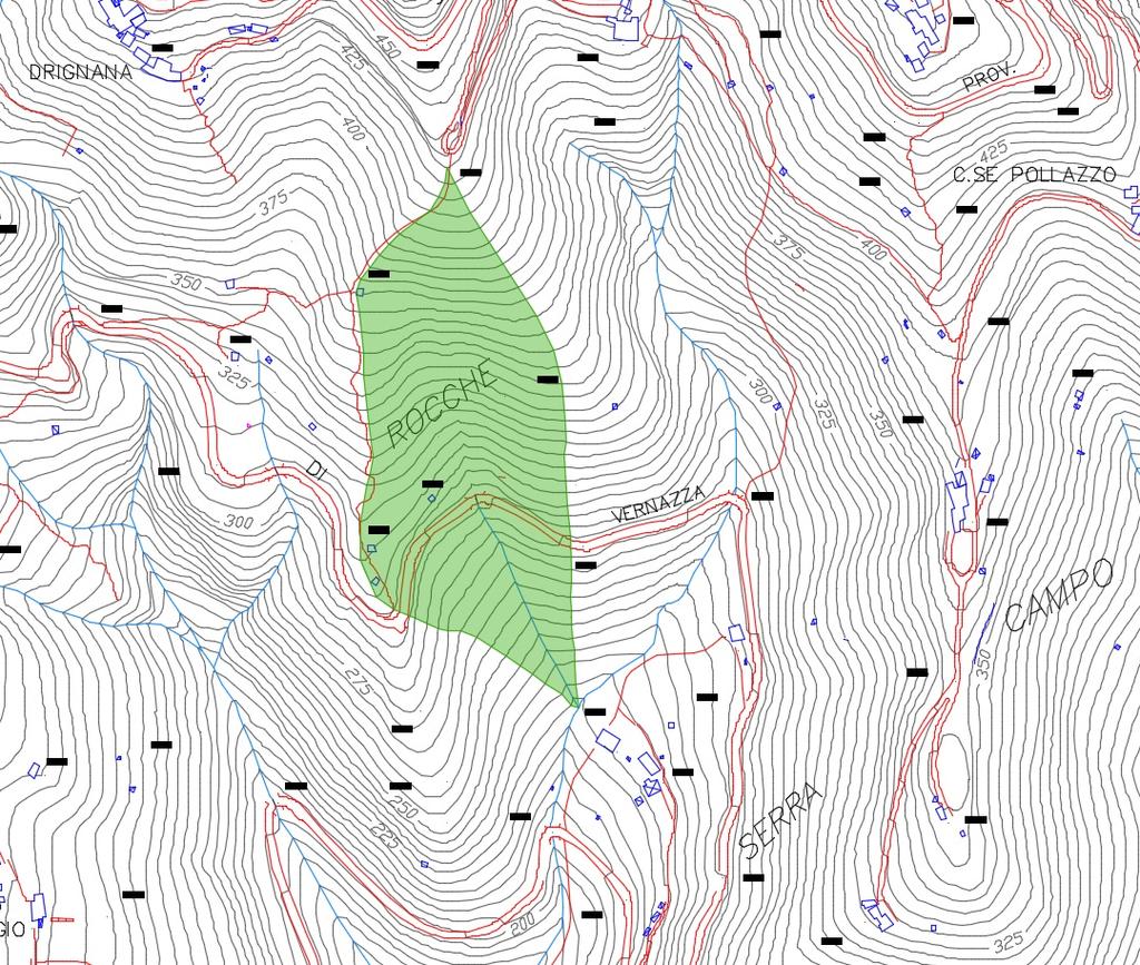 Fig. 4B Perimetro della superficie del bacino imbrifero sotteso alla sezione di chiusura Al fine della determinazione della portata di progetto, si considera un contributo unitario pari a 40 mc/s,