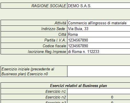 SEZIONE INPUT Impostazioni iniziali E necessario inserire i dati anagrafici dell azienda, i quali verranno riportati, così come trascritti, su tutte le pagine del business plan e sulla copertina.