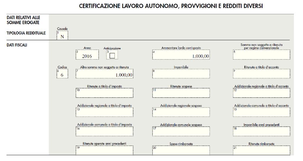 Ne caso di una erogazione sopra i 10.000,00, la somma eccedente i 10.000,00 andrà riportata nel rigo 8 denominato imponibile con indicazione delle relative ritenute effettuate nei righi 10-13- 16.