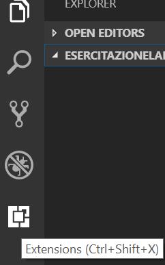 Alcune estensioni utili per Visual Studio Code Apriamo Visual Studio Code ed andiamo ad installare, tramite la barra delle attività (si veda immagine di sotto), le seguenti estensioni: cercare HTML e