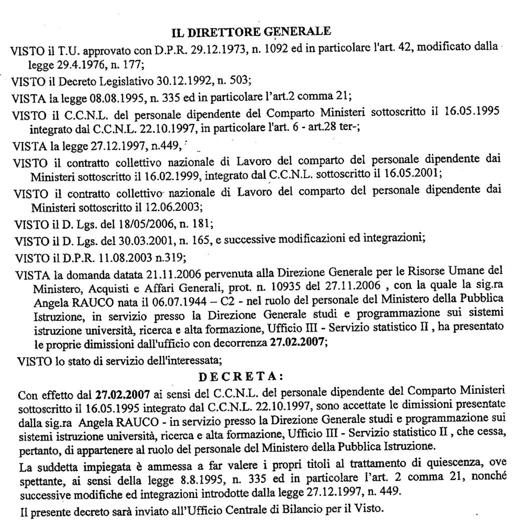 (D.D. 18 dicembre 2006 - Visto e registrato all'ufficio centrale del