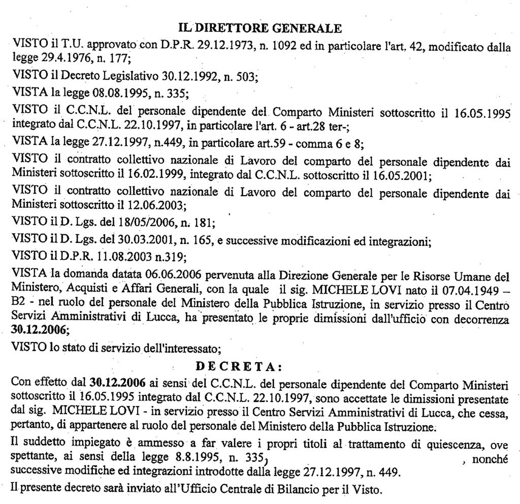 (D.D. 5 ottobre 2006 - Visto e registrato all'ufficio centrale del