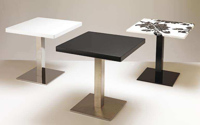 FLASH Telaio tavolo con copribase in lamiera inox 450x450 mm. Colonna inox da 80x80mm.