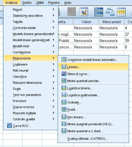 Uso del software: regressione Uso del software:output beta=b * DSx/DSy): È un coefficiente indipendente dalle unità di x e y,