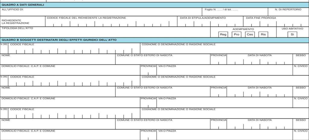 Modello 69 Modello 69, pagina 1, quadri A e B, dati