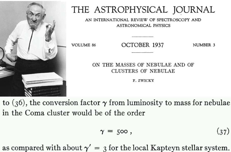 Zwicky (1933) Stima della massa dell ammasso di Coma utilizzando il teorema del viriale.
