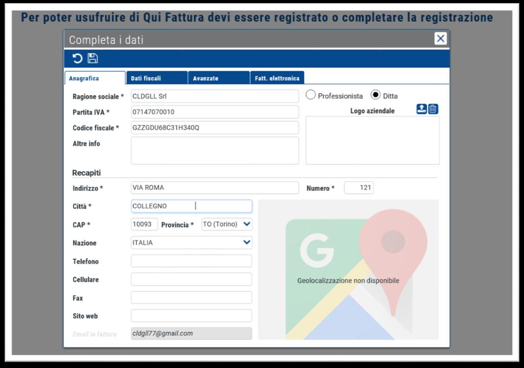 Creazione anagrafica azienda Dati TAB Anagrafica Si trova ora nel primo accesso al programma e dovrà perfezionare l attivazione: verrà quindi invitato al caricamento dei dati di Anagrafica, in cui