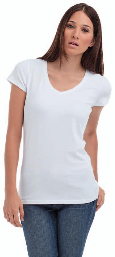 T-shirt 9% cotone % elastane, tessuto morbido ed elasticizzato e sciancrature laterali per un taglio femminile.