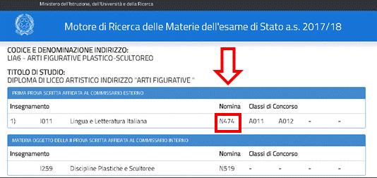 Figura 19 Il sistema visualizza la descrizione della materia di nomina selezionata (vedi Fig. 20). Figura 20 Codice della Ma