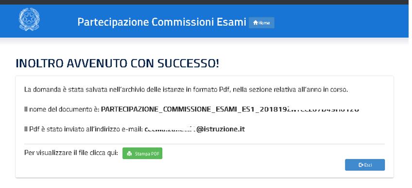 Dopo l inoltro il sistema effettua le seguenti operazioni: Salvataggio sulla base dati di tutte le informazioni del modello ES-1 comunicate dall utente; Stampa del modello in formato PDF.