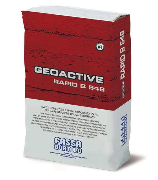 Geoactive Rapid B 548 Malta cementizia monocomponente, fibrorinforzata, a ritiro controllato, a tempi di presa rapidi, ad elevate prestazioni per la riparazione e ricostruzione del calcestruzzo.