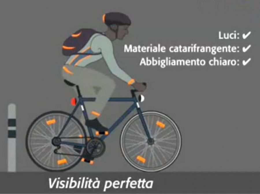 Per ciclisti: La bicicletta deve essere per legge equipaggiata sia davanti che dietro con luci e riflettori nonché riflettori
