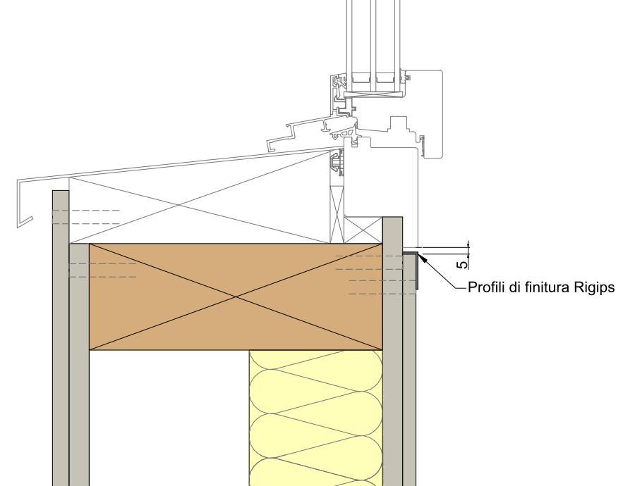 2.4.2 Raccordo per apertura finestra (sezione verticale) Variante 1: telaio sporgente Smussare il bordo tagliato Rimuovere la polvere dal bordo Applicare le strisce di separazione Rigips Fix (25226)