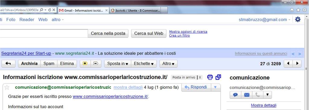 Verrà inviata un email all