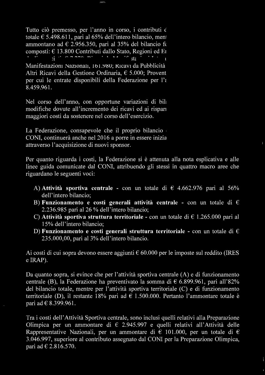 .ManifestazionLintemazionali,-E-8K10D~--1licavi-da Manifestazioni Nazionali, 161.980; Ricavi da Pubblicità e Sponsorizzazioni; 50.000 Altri Ricavi della Gestione Ordinaria, 5.