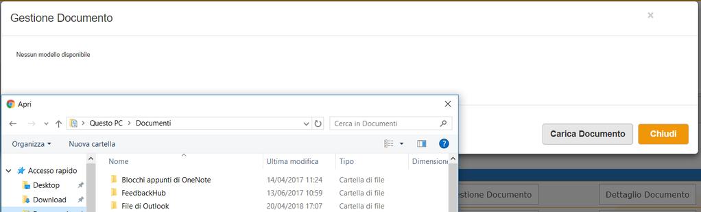 Figura 33 Esempio Upload documento Documenti In questa scheda il richiedente, selezionando dal menu a tendina la categoria