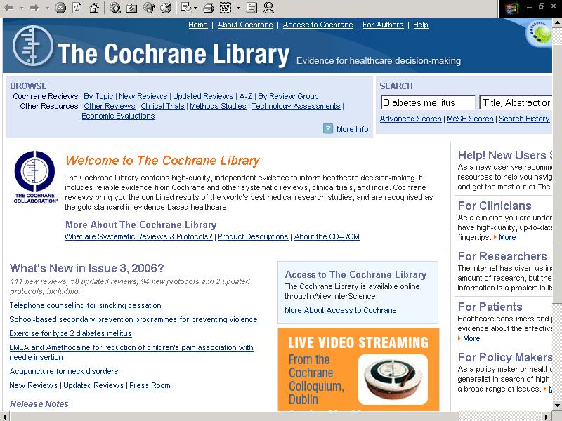 BANCHE DATI - THE COCHRANE LIBRARY (1) Per iniziare la ricerca