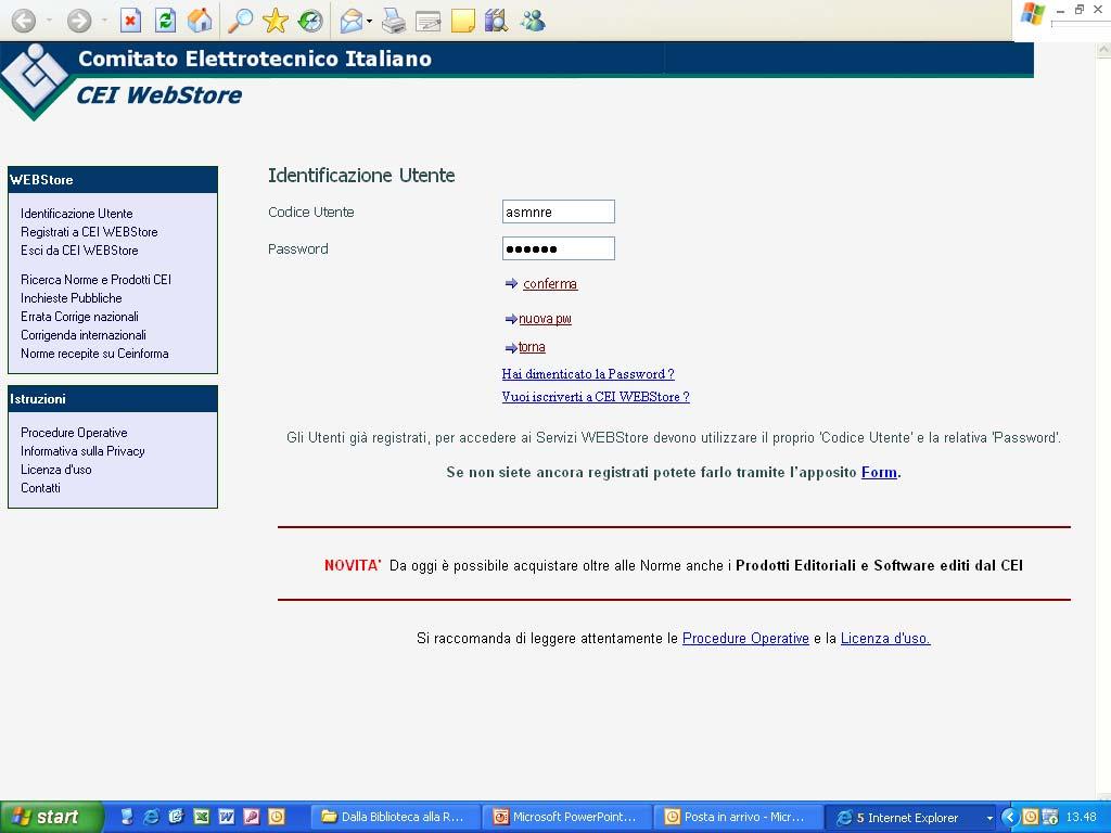 BANCHE DATI ELECTRA OMNIA WEB (1) Per richiedere User Name e Password necessari