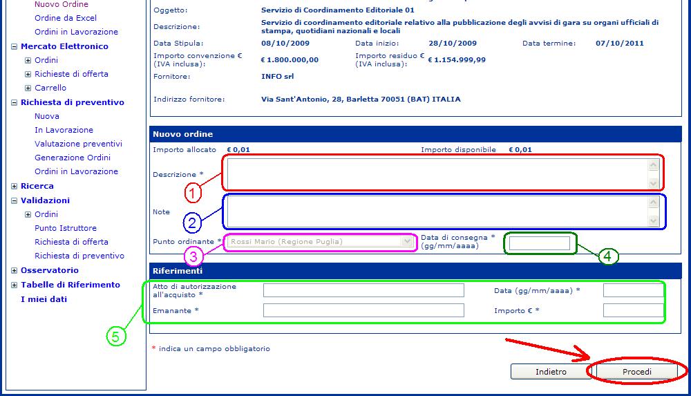 dott.ssa Elena Fucilli Data di consegna (4) : data ultima (nel formato gg/mm/aaaa) per essere contattati da un delegato della INFO Srl per avviare la fase di preventivazione.