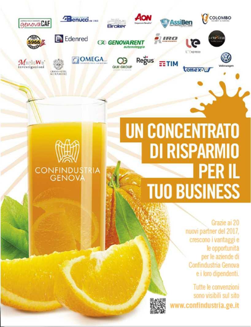 visibilità convenzioni degli associati 1 pagina personalizzata di Confindustria Genova con i marchi delle 20 imprese che hanno avviato e promosso convenzioni nell anno