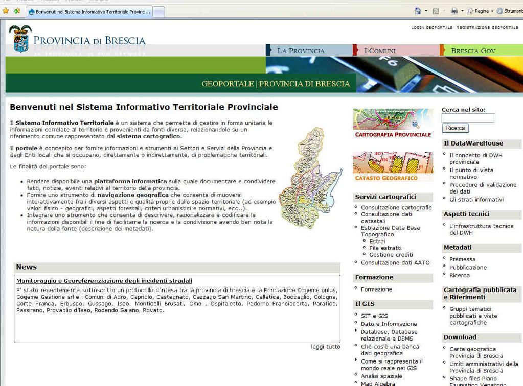 Una volta entrati nella pagina del SIT, ciccando su Cartografia Provinciale.